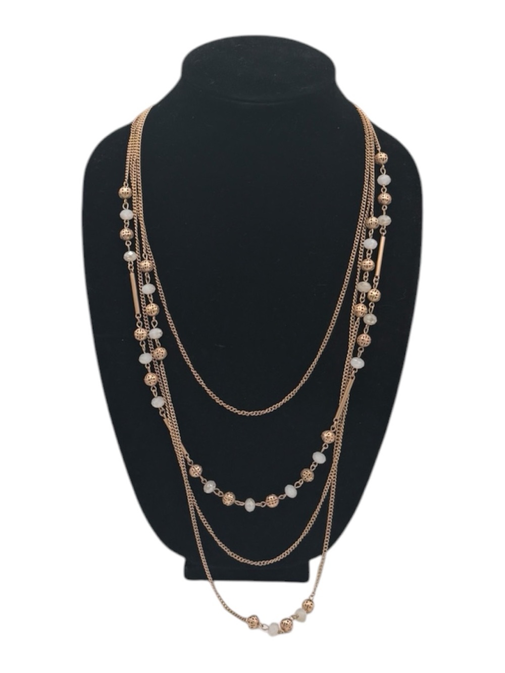 Gold-Tone Multi-Layer Filigree Ball Beaded Matte Gold Necklace